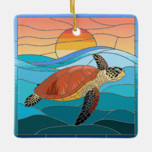 Stained Glass Art, Stained Glass Sea Turtle Ceramic Ornament