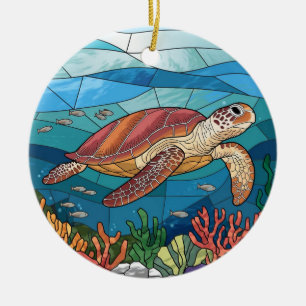 Stained Glass Art, Stained Glass Sea Turtle Ceramic Tree Decoration