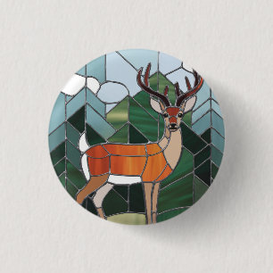 Stained Glass Art, Stained Glass Style Deer Art 3 Cm Round Badge