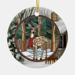Stained Glass Art, Stained Glass Style Deer Art Ceramic Tree Decoration