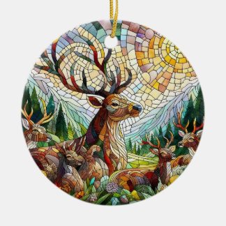 Stained Glass Art, Stained Glass Style Deer Art Ceramic Tree Decoration