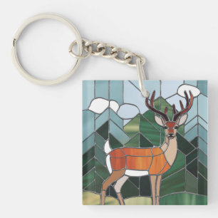 Stained Glass Art, Stained Glass Style Deer Art Key Ring
