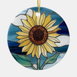 Stained Glass Art, SunFlower Stained Glass Ceramic Tree Decoration