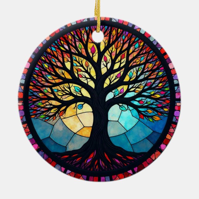 Stained Glass Art, Tree of Life Stained Glass Ceramic Tree Decoration (Back)