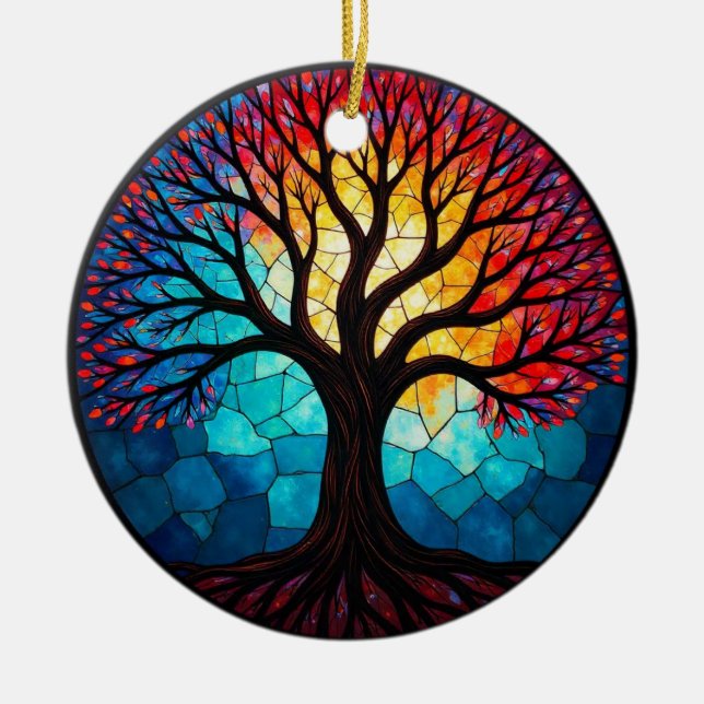 Stained Glass Art, Tree of Life Stained Glass  Ceramic Tree Decoration (Front)