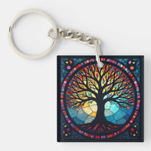 Stained Glass Art, Tree of Life Stained Glass Key Ring