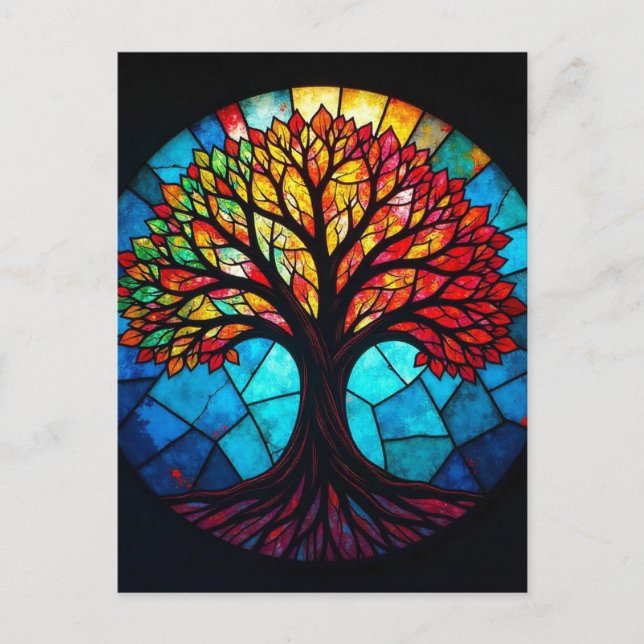 Stained Glass Art, Tree of Life Stained Glass  Postcard (Front)