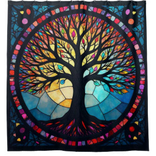 Stained Glass Art, Tree of Life Stained Glass  Shower Curtain