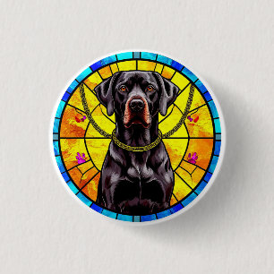 Stained Glass Artwork Featuring a Black Dog 3 Cm Round Badge
