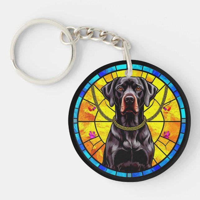Stained Glass Artwork Featuring a Black Dog Key Ring (Front)