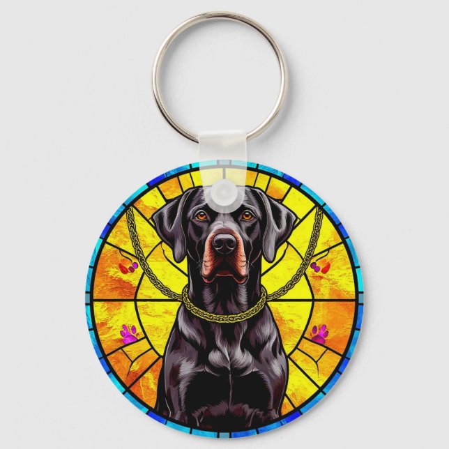 Stained Glass Artwork Featuring a Black Dog Key Ring (Front)