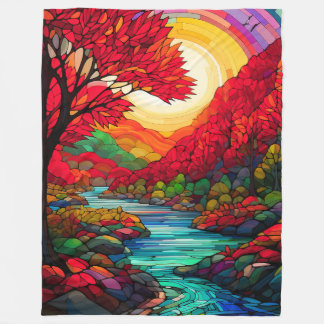“Stained Glass Autumn River” Fleece Blanket