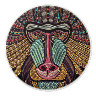 Stained glass baboon animal mosaic african art ceramic knob