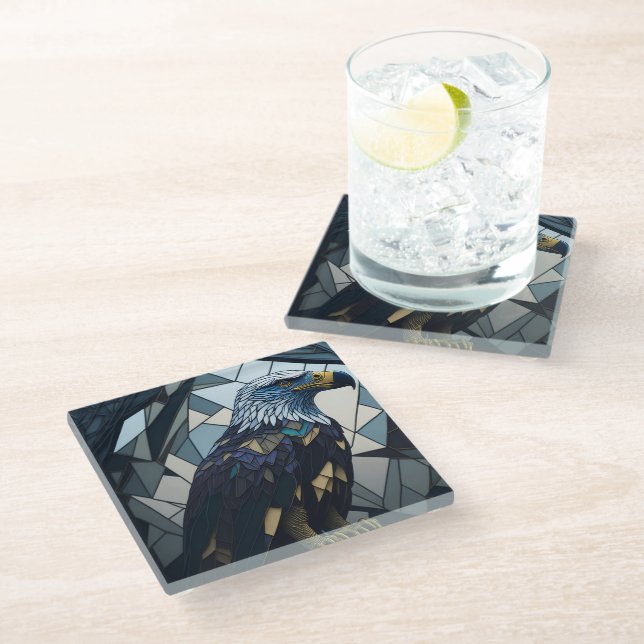 Stained Glass Bald Eagle Illustration  Coaster (Angled)