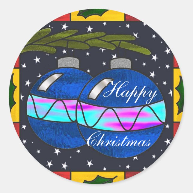 Stained glass baubles classic round sticker (Front)