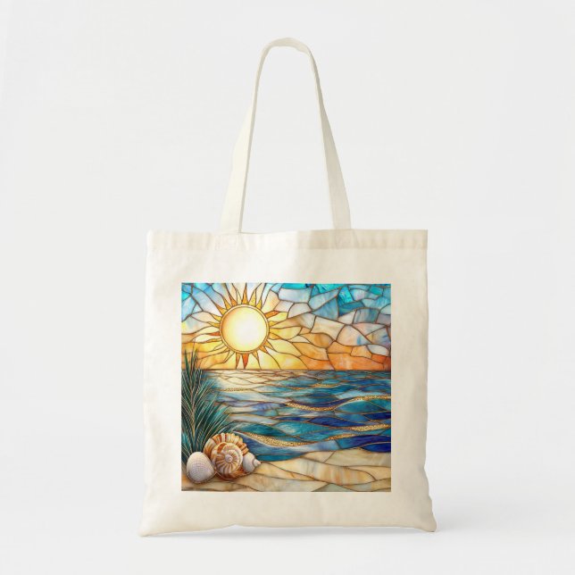 Stained Glass Beach Sunset Tote Bag (Front)