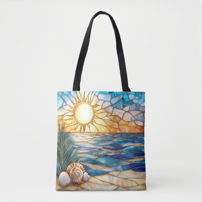 Stained Glass Beach Sunset Tote Bag (Front)
