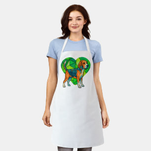 Stained Glass Beagle Green Heart Mosaic Art  Apron
