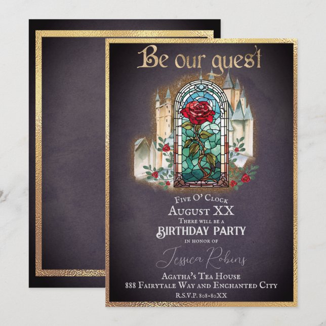 Stained Glass Beauty & the Beast Gothic Castle  Invitation (Front/Back)