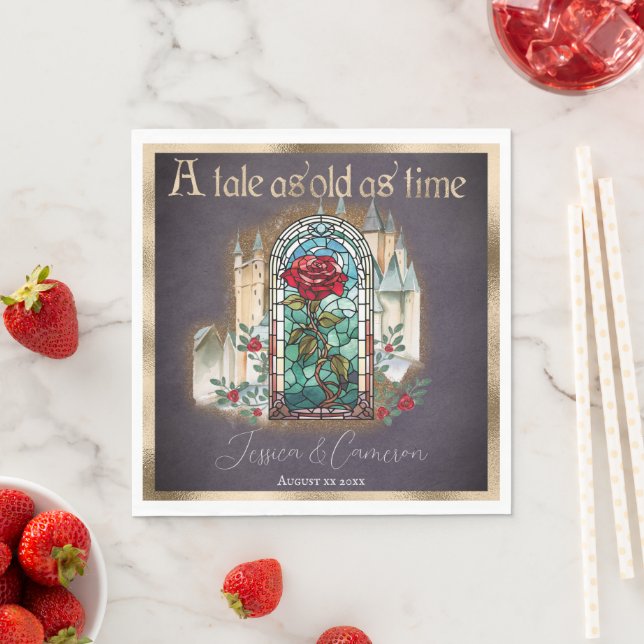 Stained Glass Beauty & the Beast Gothic Castle Napkin (Insitu)