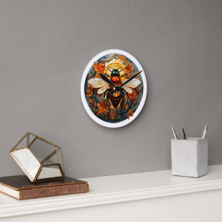 Stained Glass Bee Wall Clock