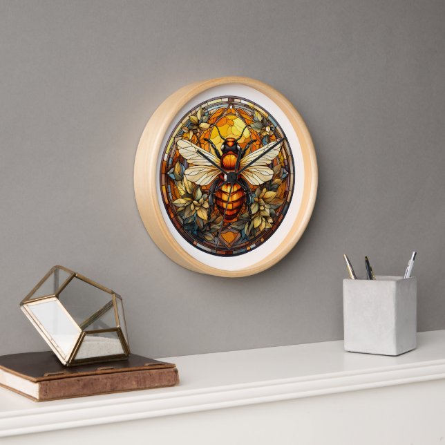 Stained Glass Bee Wall Clock (Office)