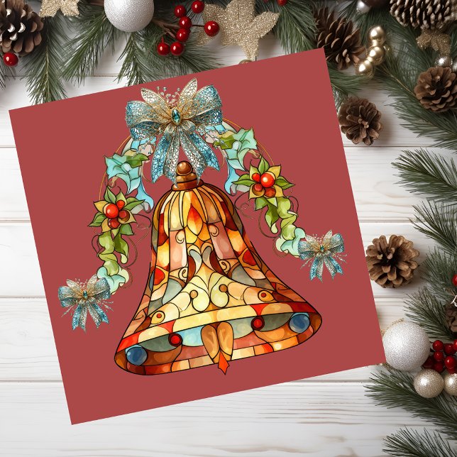 Stained Glass Bell Magnetic Card (Stained glass Christmas bell card.)
