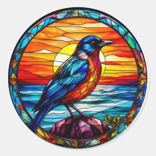 🪟 Stained Glass Bird Colourful Mosaic Nature Art  Classic Round Sticker