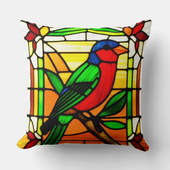🌸 Stained Glass Bird Nature Gift Idea 🐦 Cushion (Front)
