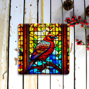 Stained Glass Bird Personalized Christmas Ceramic Ornament