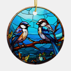 Stained Glass Birds Ceramic Tree Decoration