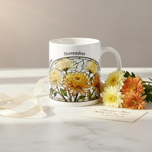 Stained Glass Birth Flower November Chrysanthemum Coffee Mug