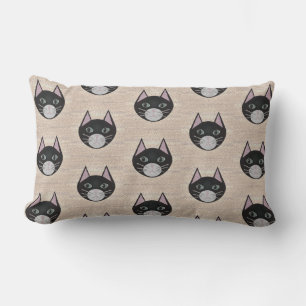 Stained Glass Black Cat, Beige Lumbar Cushion