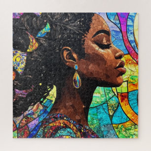 Stained Glass Black Woman Art Mosaic Jigsaw Puzzle