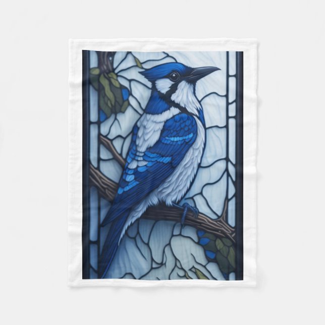 Stained Glass Blue Bird Design Fleece Blanket (Front)