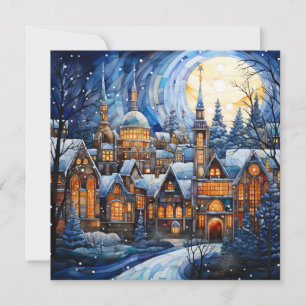 Stained Glass Blue Christmas Card