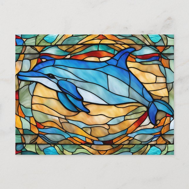 Stained Glass Blue Dolphin  Postcard (Front)