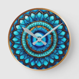 Stained Glass Blue Evil Eye  Round Clock