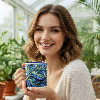 Stained glass blue waves coffee mug