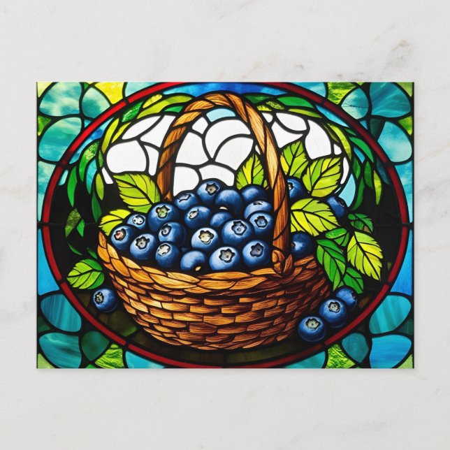 Stained Glass Blueberry Basket  Postcard (Front)