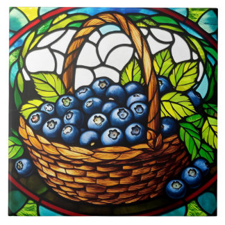 Stained Glass Blueberry Basket Tile