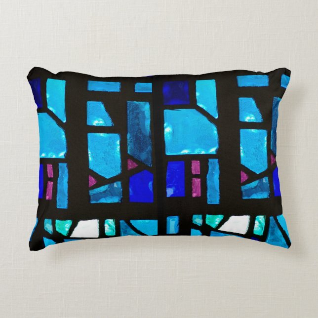 Stained Glass Blues Accent Pillow (Front)