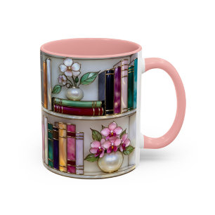 Stained Glass Bookshelf Mug Book Lover Gift