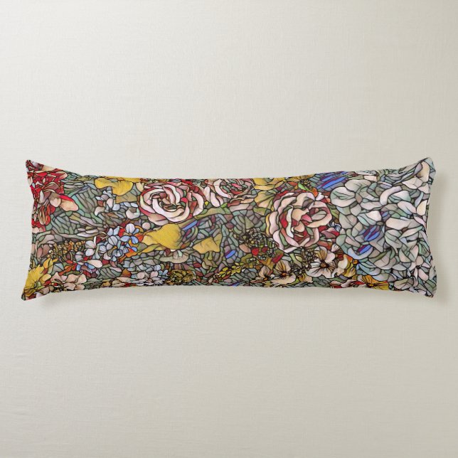 Stained Glass Botanical Floral Body Cushion (Front)