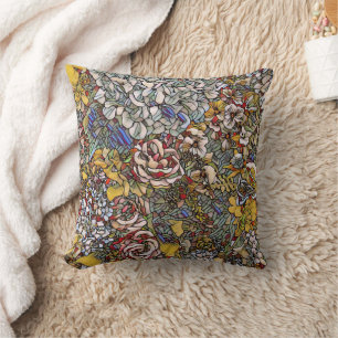 Stained Glass Botanical Floral Cushion