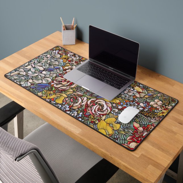Stained Glass Botanical Floral Desk Mat (Office 2)