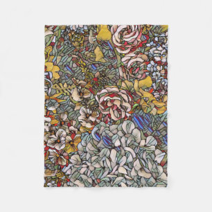 Stained Glass Botanical Floral Fleece Blanket
