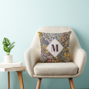 Stained Glass Botanical Floral Monogram Cushion