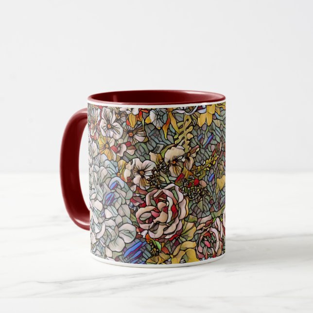 Stained Glass Botanical Floral Mug (Front Left)