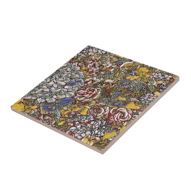 Stained Glass Botanical Floral Tile (Side)